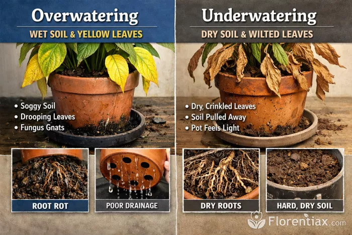Overwatering vs underwatering yellow plant leaves