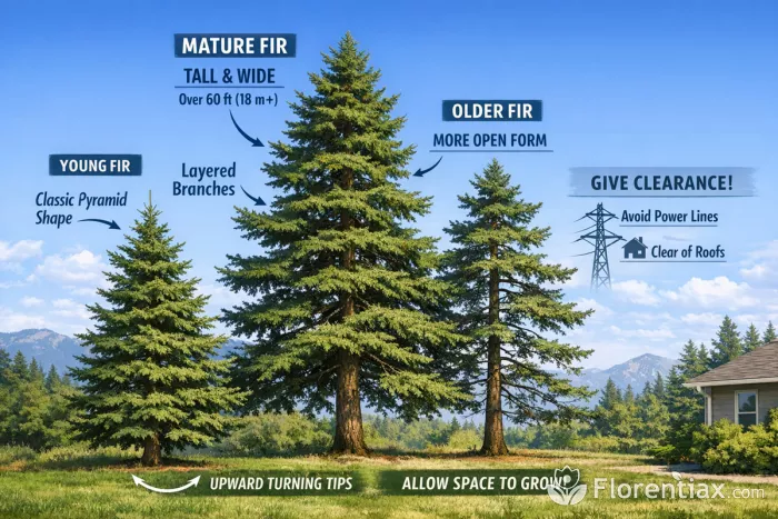 Fir growth stages and mature shape infographic
