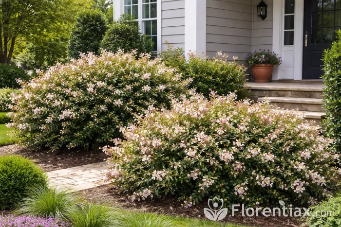 Abelia shrubs landscaping home facade garden