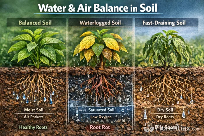 Water and air balance in soil roots