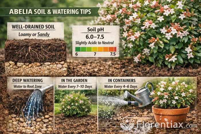 Abelia soil and watering requirements infographic