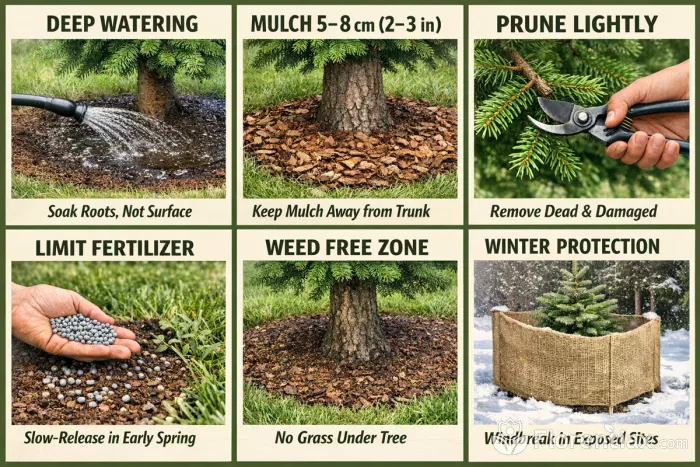 Fir tree care maintenance infographic tips