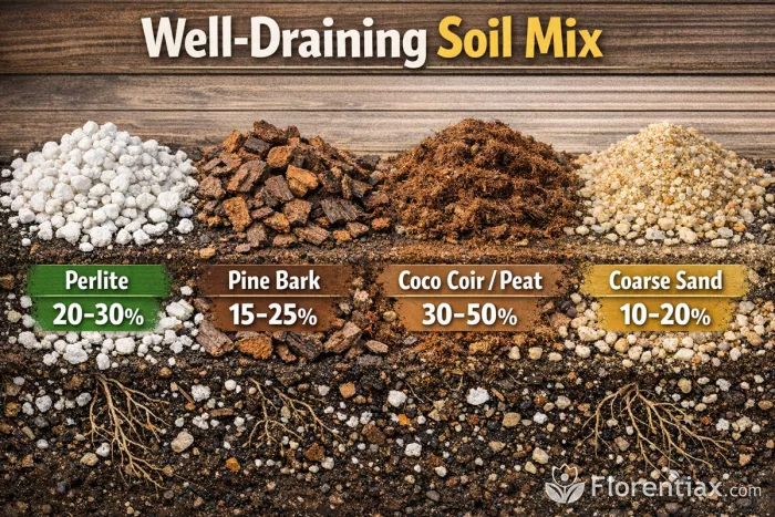 Well-draining indoor soil mix components infographic