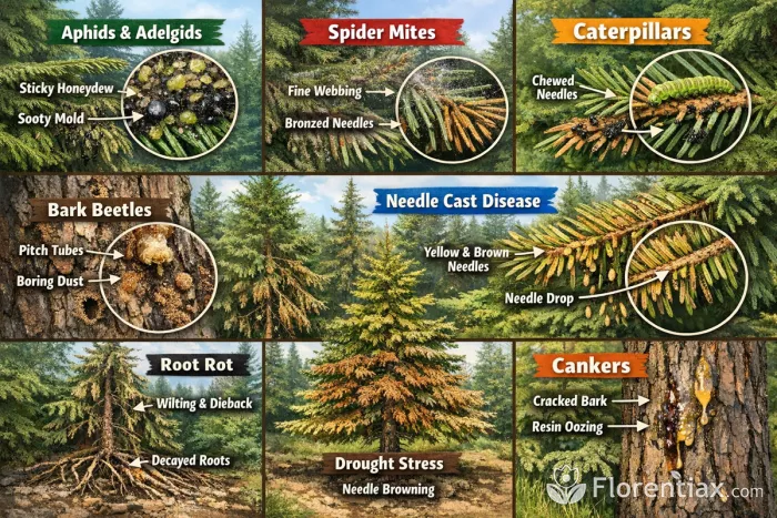 Fir tree pests and diseases infographic
