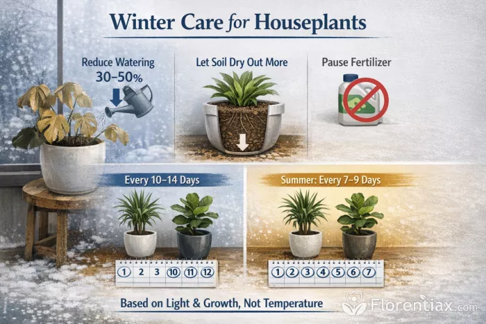Winter houseplant watering schedule infographic