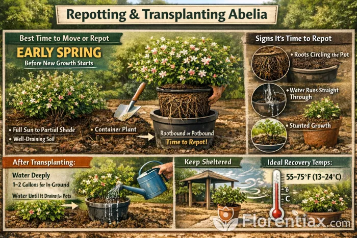 Abelia repotting and transplanting infographic guide