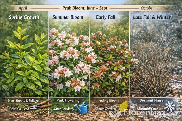 Abelia seasonal growth and flowering stages