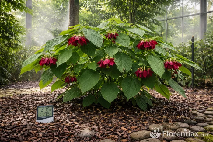 Abroma augusta flowering shrub greenhouse view