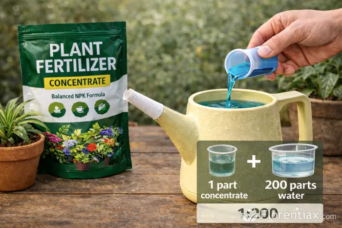 Fertilizer dilution 1 to 200 mixing process