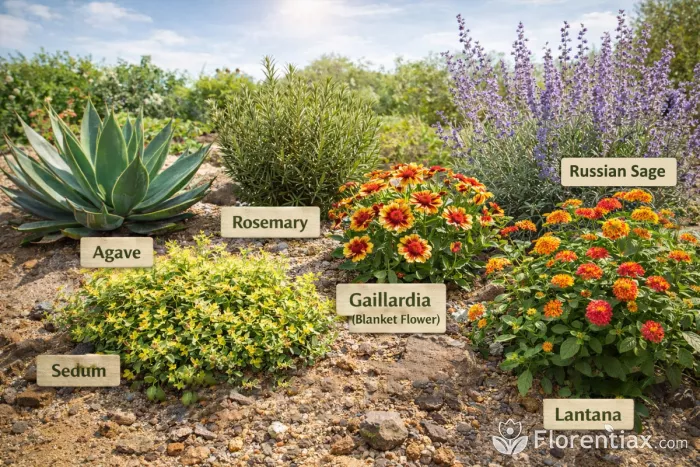 Heat tolerant drought resistant garden plants with labels