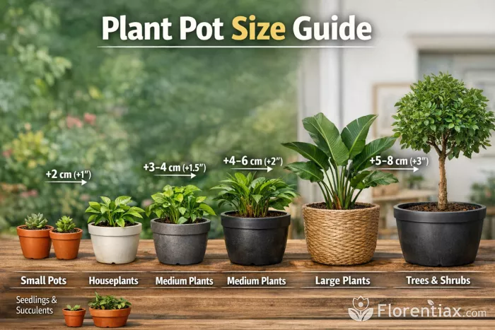 Plant pot size progression chart infographic