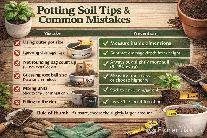 Potting soil tips and common mistakes infographic