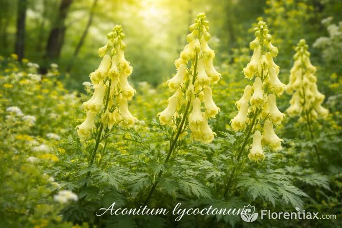Yellow monkshood Aconitum lycoctonum flowers in bloom