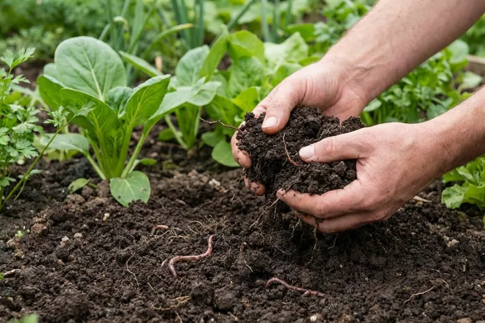 Healthy soil structure and nutrient-rich organic matter