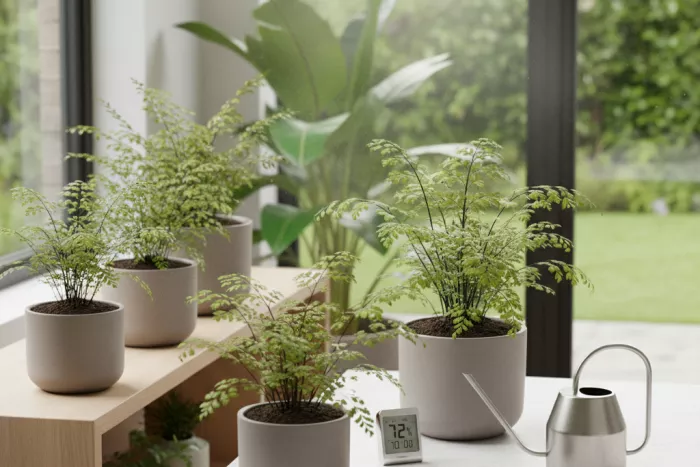 Adiantum fern care: steady moisture, high humidity