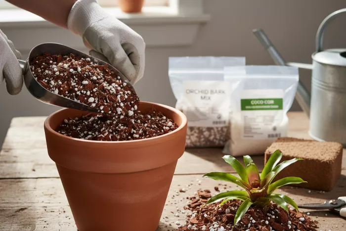 Aechmea bromeliad airy potting mix and watering