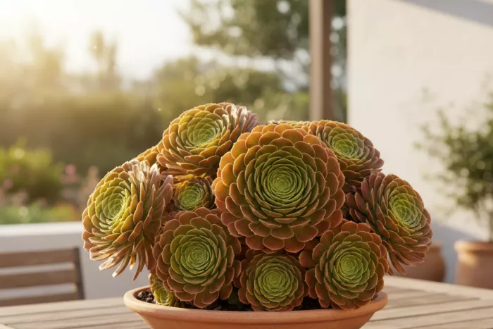 Bright light exposure for compact Aeonium rosettes