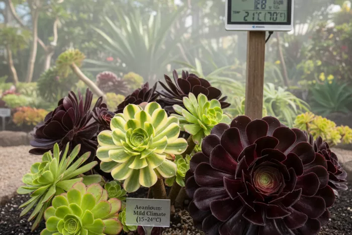 Aeonium rosette growth in mild temperatures