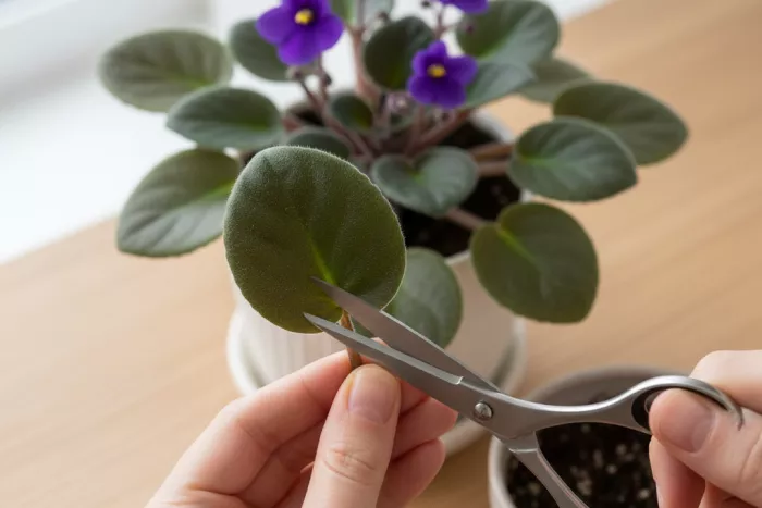 African violet leaf cutting propagation