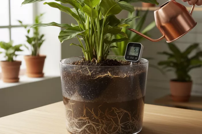 Indoor plant watering to prevent overwatering
