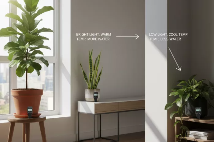 Indoor plant watering based on soil dryness