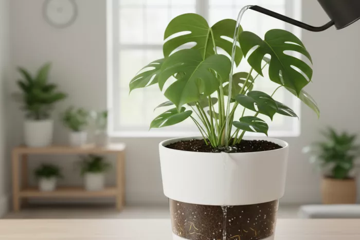 Indoor plant watering for healthy oxygenated roots