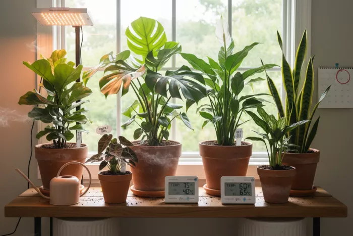 Indoor plant watering based on light and humidity