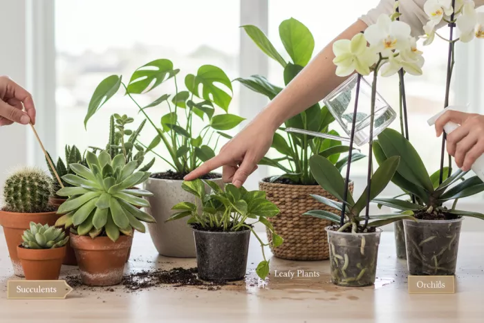 Indoor plant watering by plant type