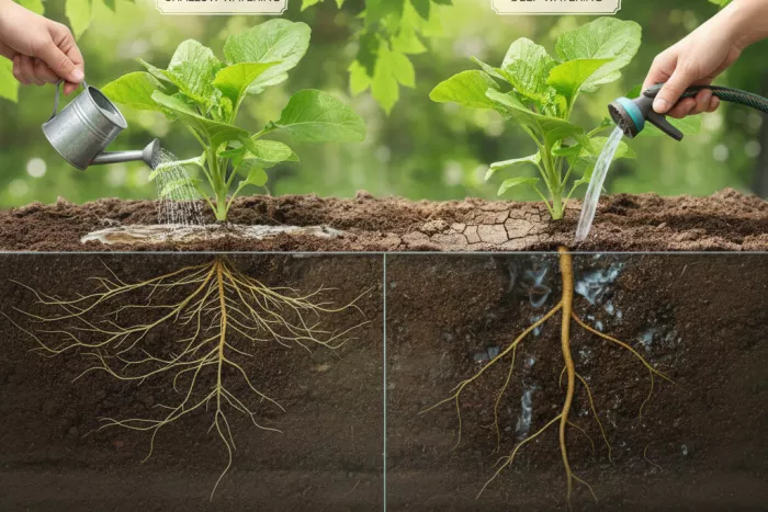 Deep watering for healthy root growth