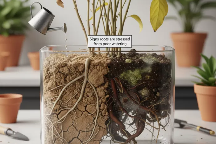 Proper watering for healthy plant roots