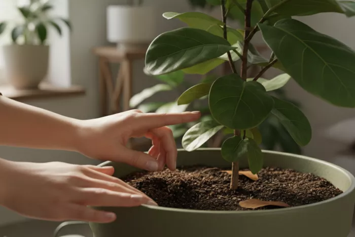 Indoor plant watering needs and soil moisture check