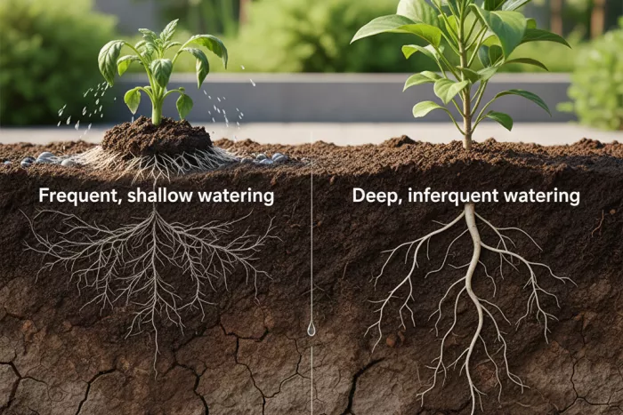 Deep watering for strong root development