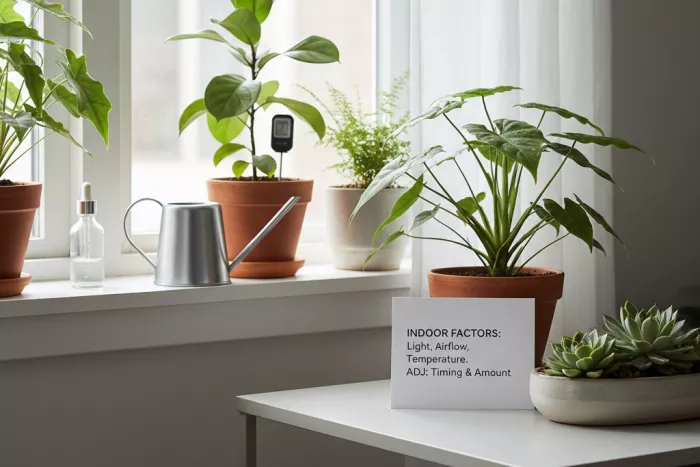 Proper indoor plant watering schedule and moisture control