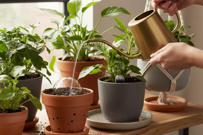 Proper indoor potted plant watering method