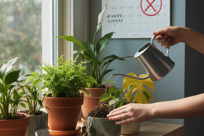 Proper indoor plant watering technique