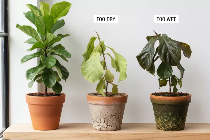 Indoor plant soil moisture management symptoms