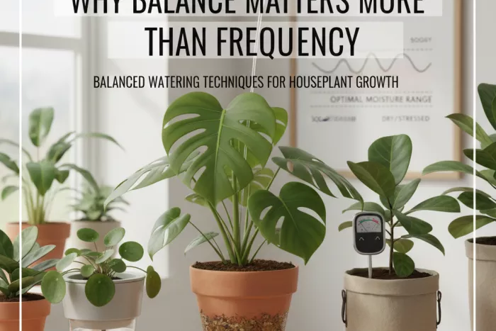Balanced houseplant watering for steady root moisture