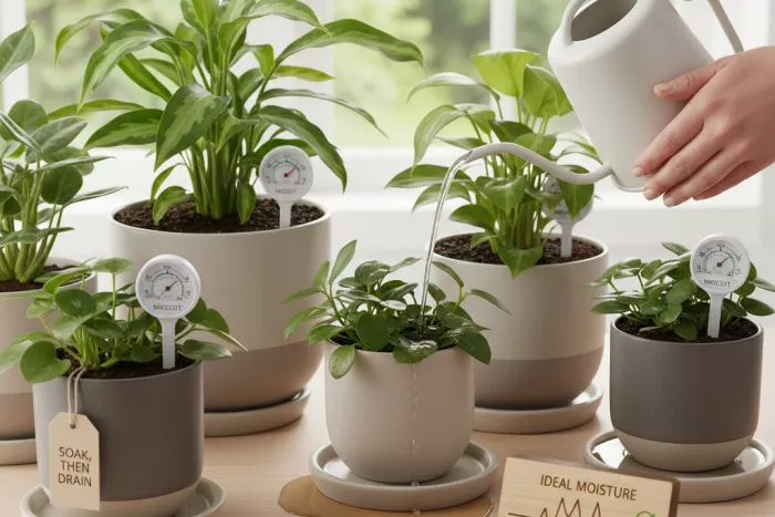 Balanced houseplant watering for consistent moisture