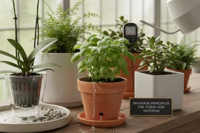 Stress-free container watering with proper drainage