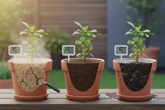 Safe container watering to prevent root stress