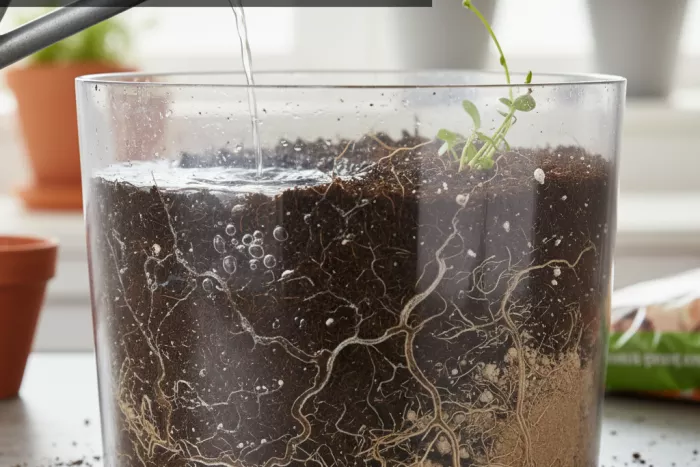 Even moisture control in container soil