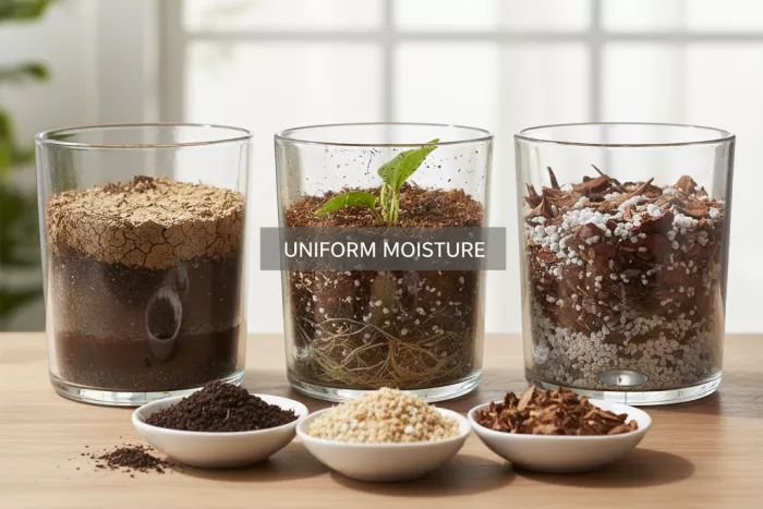 Container potting mix for even moisture control