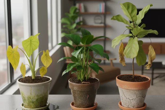 Overwatering and underwatering causing yellow leaves