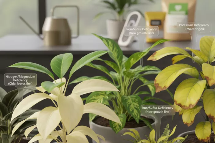 Nutrient deficiency causing yellow plant leaves