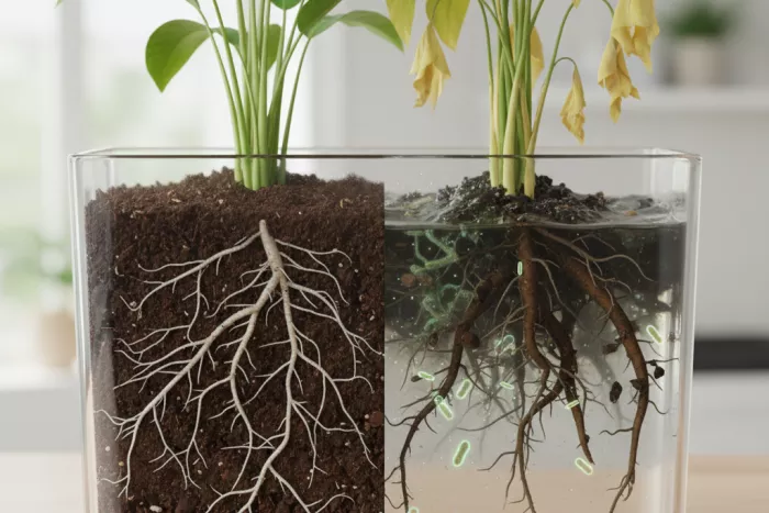 Yellow leaves from root rot overwatering