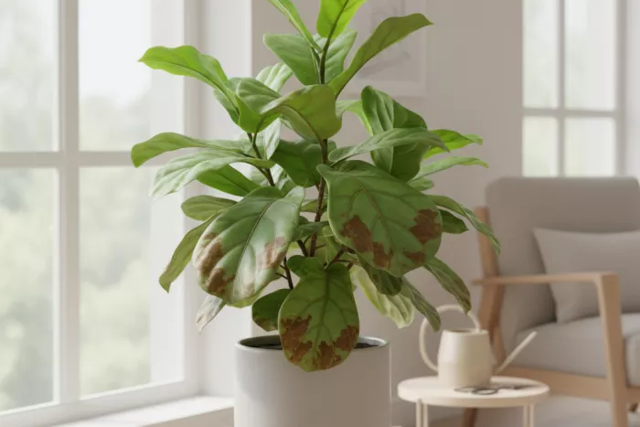 Brown leaf spots recovery and plant stress causes