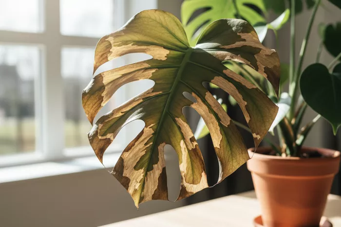 Indoor plant brown spots from lighting stress
