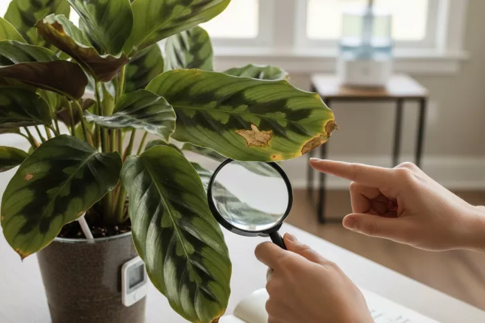 Diagnosing indoor leaf brown spot causes