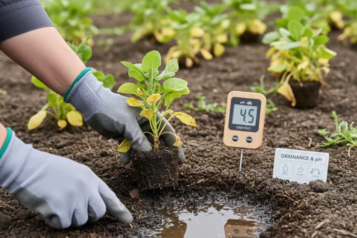 Soil quality checks for yellowing leaves
