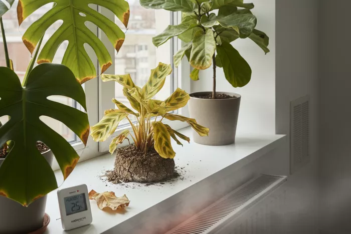 Humidity stress causing yellow leaf tips